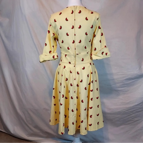 Unique Vintage Womens Dress Size L 10-12. Watermelons On Yellow Knee Length Zip - Picture 7 of 12
